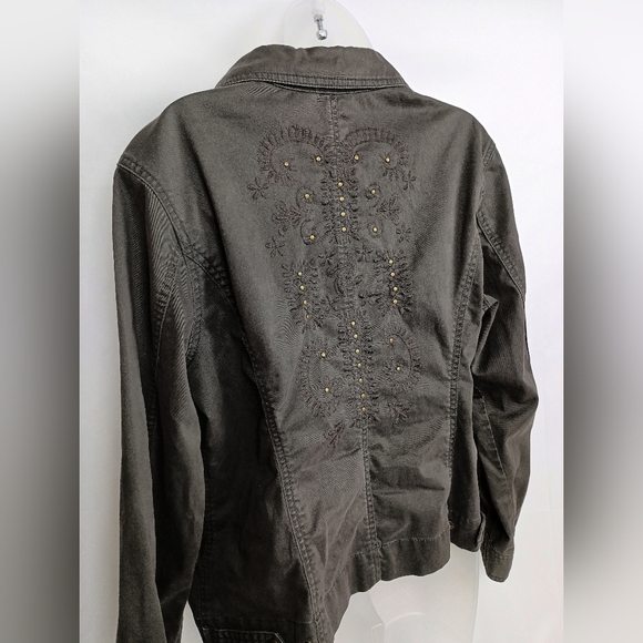 Chico's Denim Western Jacket Brown Embroidered Studded Denim Boho(#1,343)(C) - Picture 10 of 11